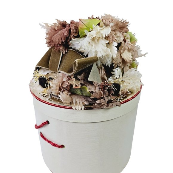 Miss Kathy New York Accessories - Vintage Miss Kathy New York Neutral Color Silk Floral Velvet Bow Cloche Hat
